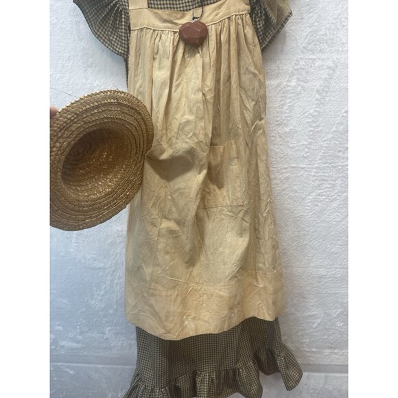 VTG Dress Pinafore Wall Hanging  W/Hat Cottagecore Country Green Gingham - Picture 7 of 13